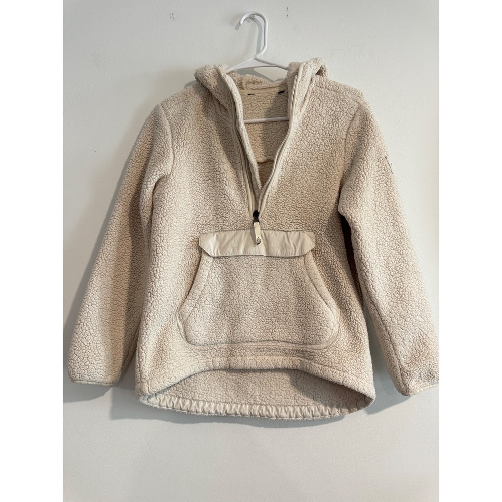 The North Face Campshire Sherpa Fleece Hoodie Women Small Cream 1/4 Zip Pullover